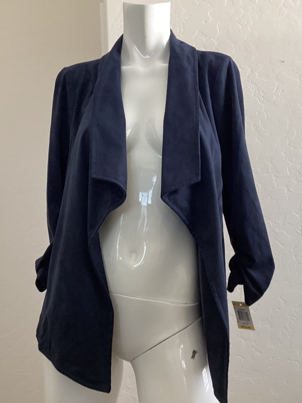 Alfani,  NEW WITH TAGS, size M, navy blue, waterfall front, faux suede blazer